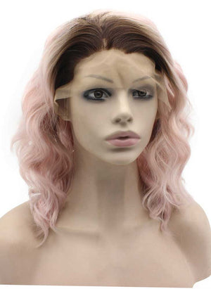 Shoulder Length Lace Front Synthetic Hair Ombre Pink Stylish Wig