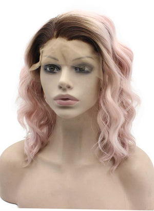 Shoulder Length Lace Front Synthetic Hair Ombre Pink Stylish Wig