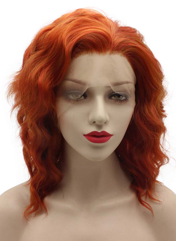 Shoulder Length Wavy Lace Front Synthetic Reddish Blonde Wig