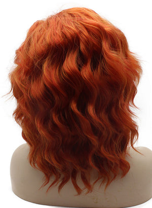 Shoulder Length Wavy Lace Front Synthetic Reddish Blonde Wig