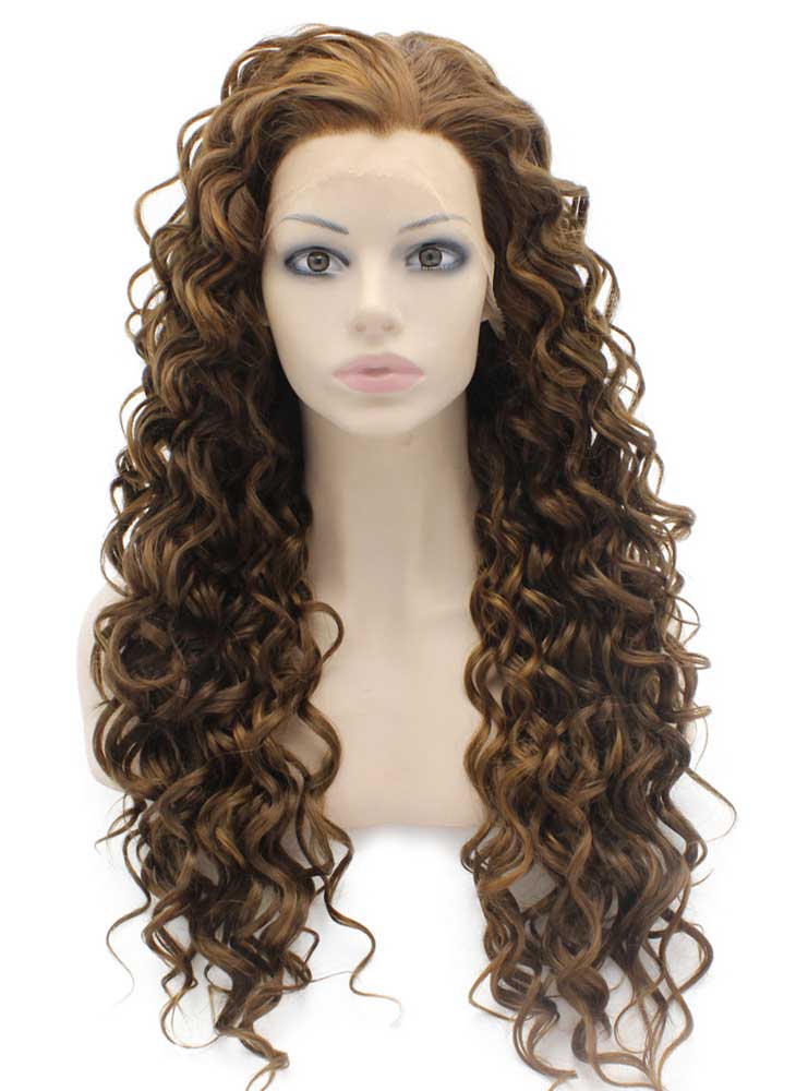 Brown Highlight Long Curly Wig (26in)