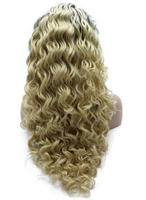 Long Curly 613 Blond Heat Friendly Fiber Hair Ombre Lace Front Wig