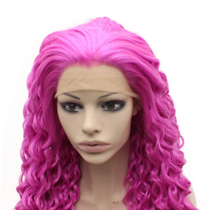 Rose Pink Long Curly Wig