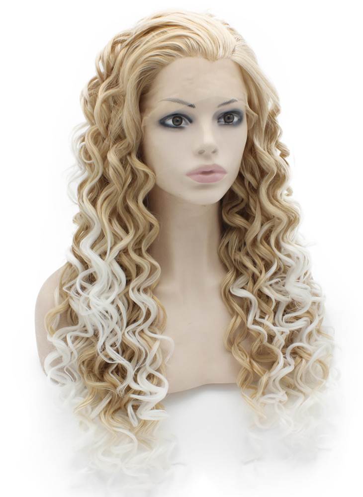 White-Tip Blonde Long Curly Wig (26in)