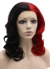 Medium Length Wavy Half Black Red Two Tone Lace Front Wig Synthetic