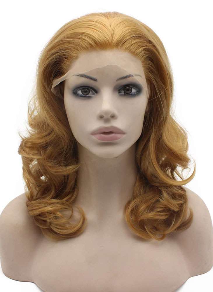 16inch Shoulder Length Wavy Blonde Synthetic Lace Front Natural Wig