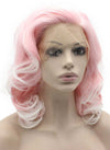 Shoulder Length Wavy White Tip Pink Swiss Lace Front Wig Synthetic