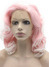 Shoulder Length Wavy White Tip Pink Swiss Lace Front Wig Synthetic