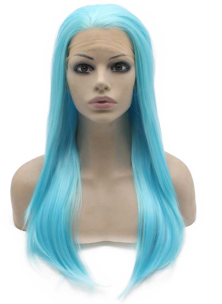 Long Straight Light Blue Lace Front Costume Party Wig