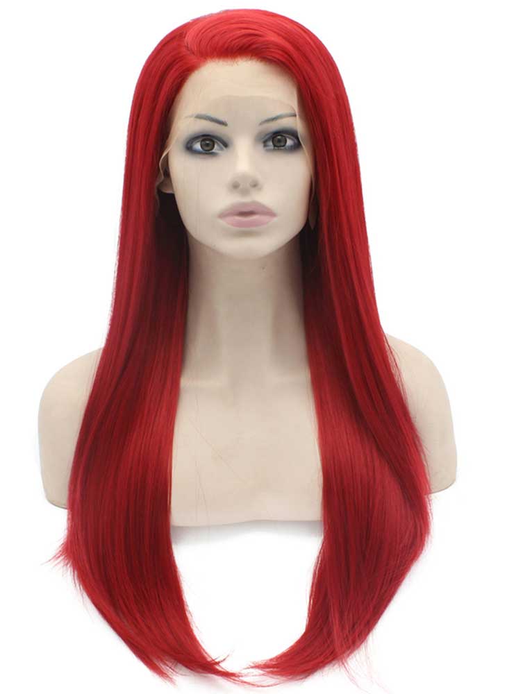 Long Straight Red Lace Front Costume Party Wig