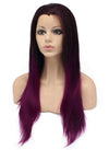 Long Straight Two Tone Ombre Brown Purple Synthetic Lace Front Wig