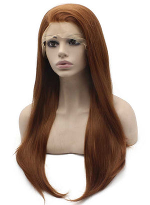 Long Straight Auburn Natural Lace Front Synthetic Hair Wig