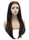 Long Straight Brown Hightlight Natural Hand Tied Swiss Lace Front Wig Synthetic