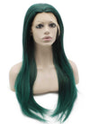 Long Straight Dark Green Two Tone Ombre Lace Front Synthetic Wig