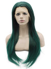 Long Straight Dark Green Two Tone Ombre Lace Front Synthetic Wig