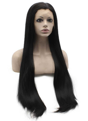 30inch Extra Long Straight Black Natural Synthetic Lace Front Wig