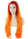 Long Straight Two Tone Orange Lace Front Ombre Cosplay Party Wig