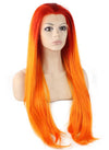 Long Straight Two Tone Orange Lace Front Ombre Cosplay Party Wig