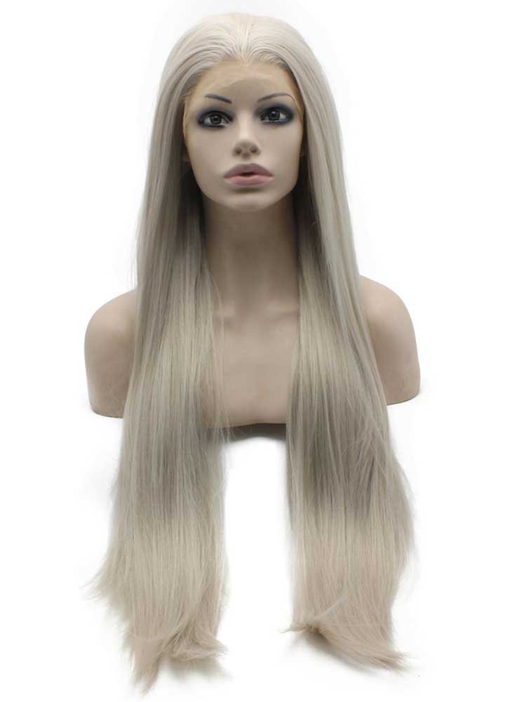 Gray Blonde Long Straight Wig