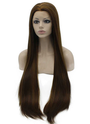 Brown Highlight Long Straight Wig