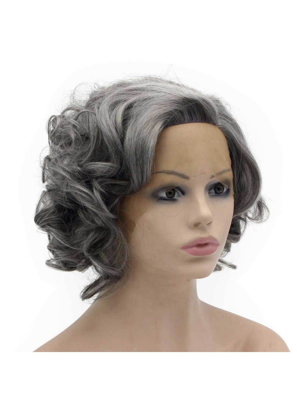 Short Curly Old Lady Gray Lace Front Stylish Wig