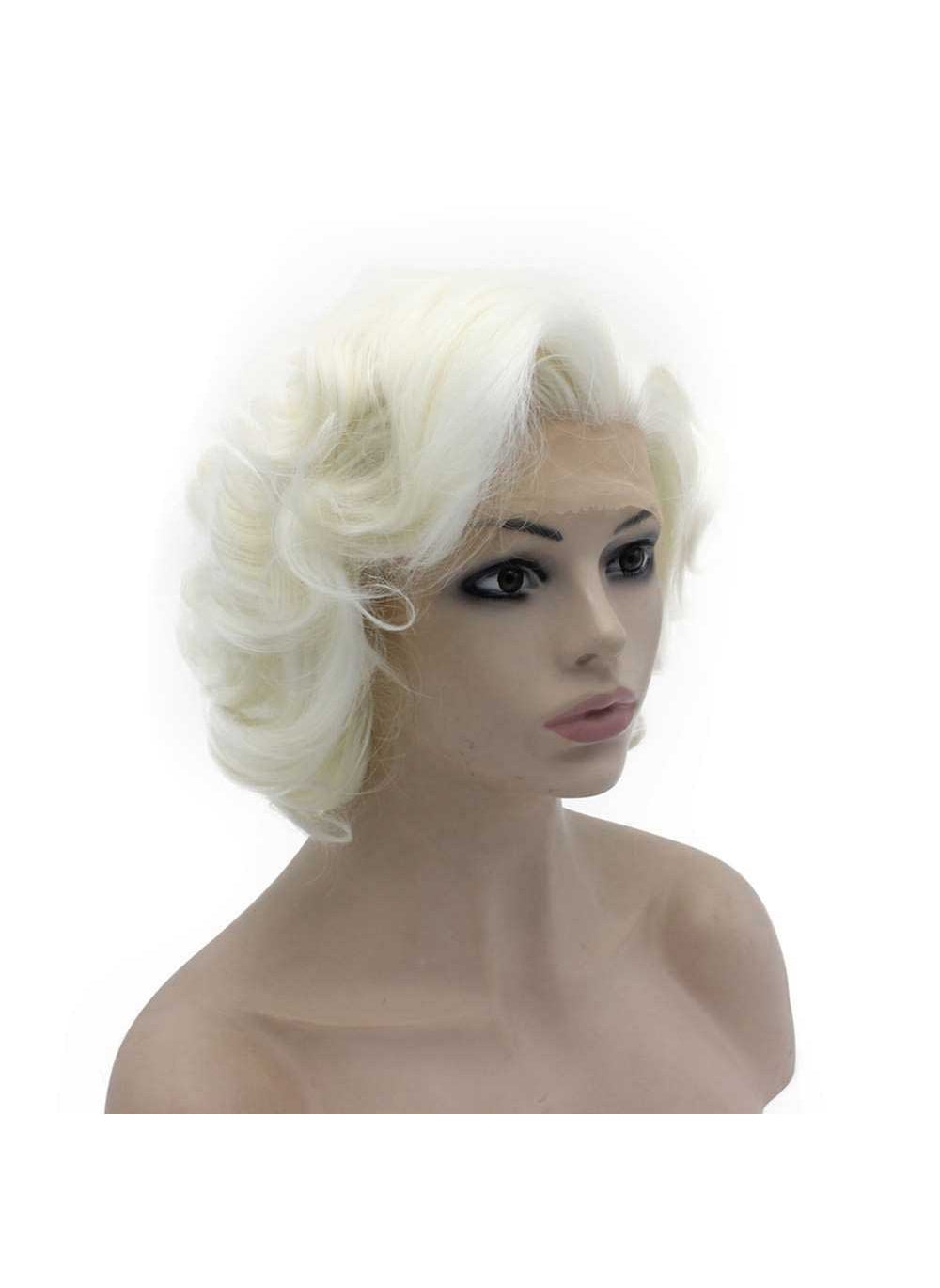 Short Curly Half Hand Tied Lace Front White Stylish Wig