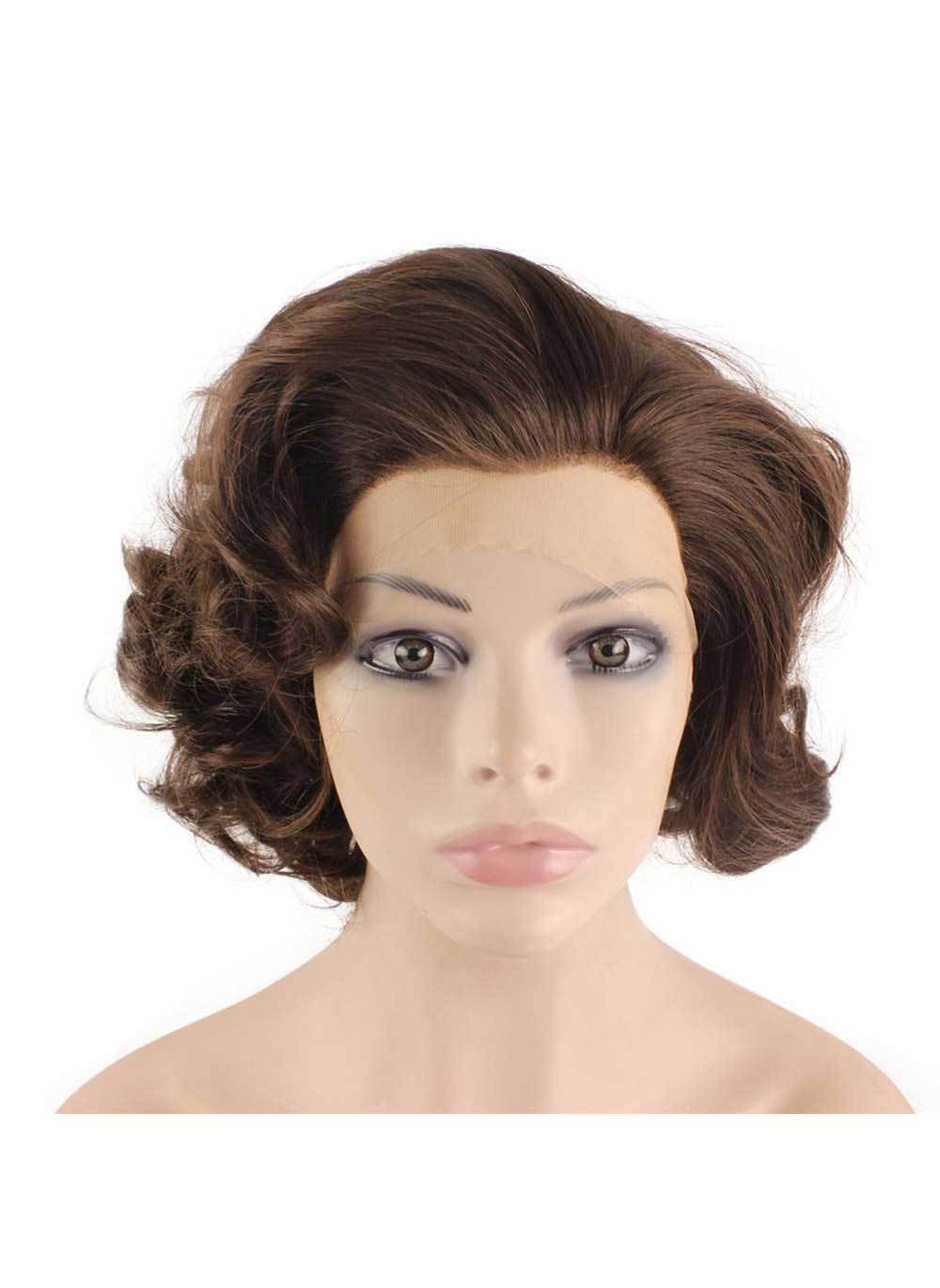 Short Curly Brown Mix Synthetic Lace Front Stylish Wig