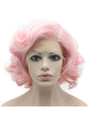 Short Curly Hand Tied Lace Front Synthetic Hair Stylish Pink Wig