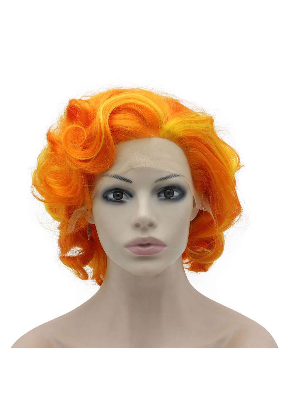 Short Curly Lace Front Stylish Orange Costume Party Wig