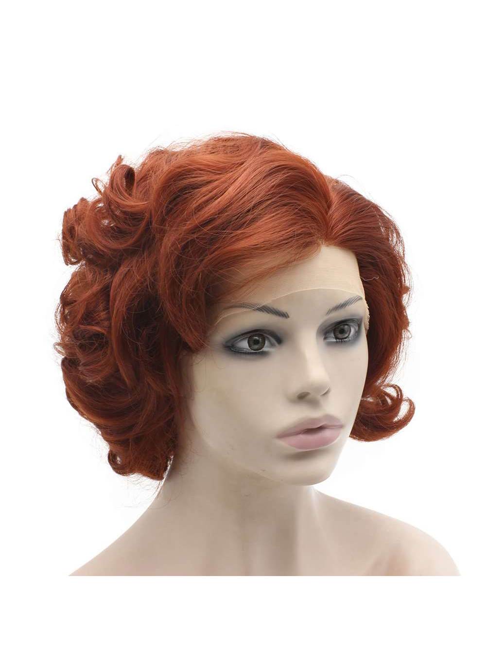 Short Curly Burgundy Red Lace Front Stylish Wig