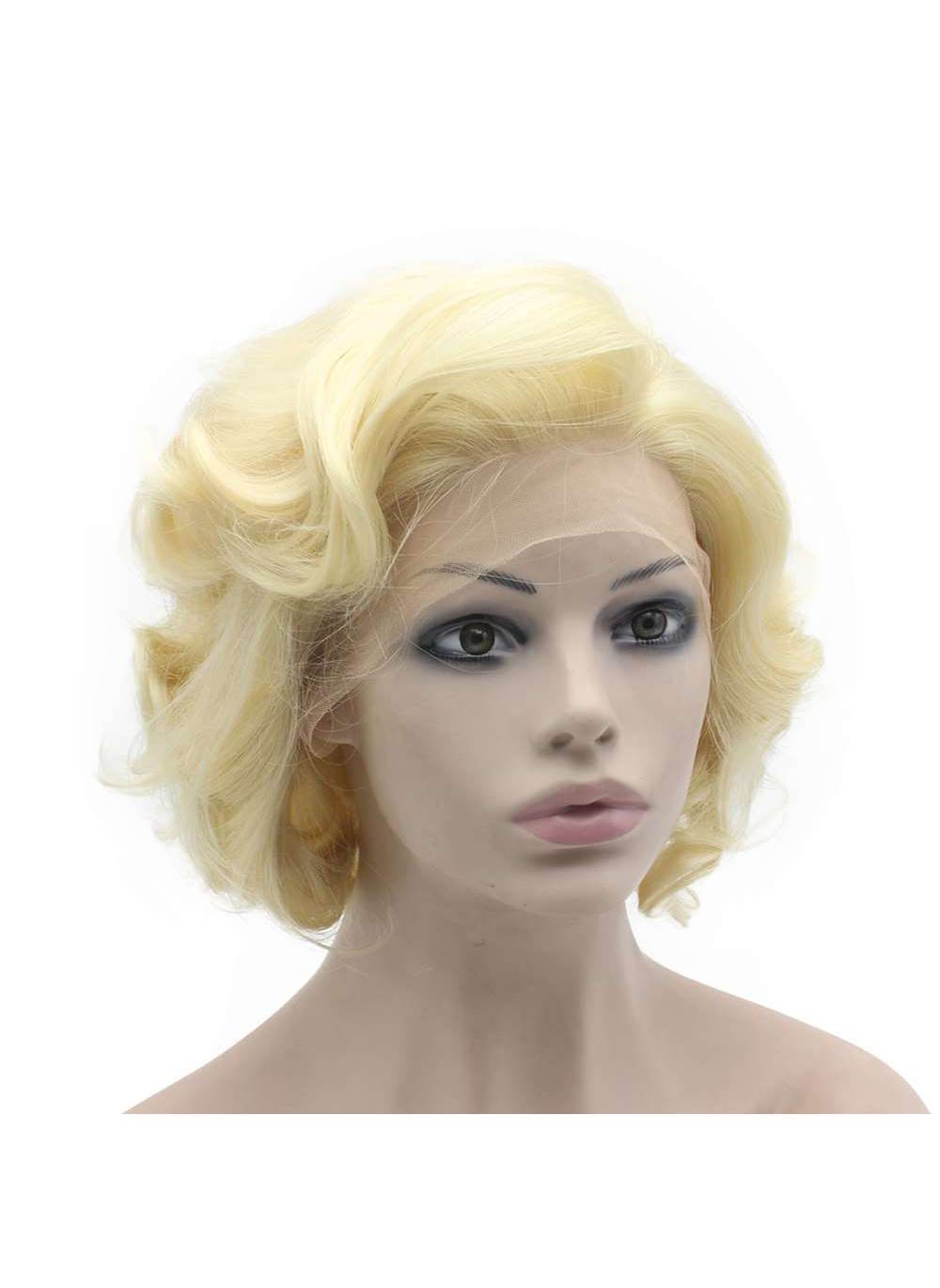 Short Curly Half Hand Tied Lace Front light 613 blonde Stylish Wig