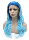 Long Wavy Two Tone Blue Heat Safe Fiber Lace Front Ombre Party Wig