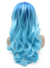 Long Wavy Two Tone Blue Heat Safe Fiber Lace Front Ombre Party Wig