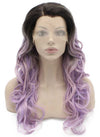 Long Wavy Dark Root Ombre Purple Tone Lace Front Wig Natural