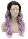 Long Wavy Dark Root Ombre Purple Tone Lace Front Wig Natural