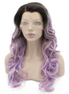 Long Wavy Dark Root Ombre Purple Tone Lace Front Wig Natural