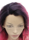 Long Wavy Dark Root Two Tone Pink Synthetic Lace Front Ombre Wig Natural