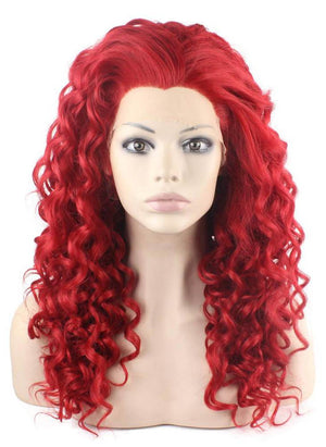 Long Curly Hand Tied Synthetic Lace Front Red Cosplay Wig