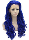 Long Wavy Hand Tied Synthetic Lace Front Blue Cosplay Party Wig