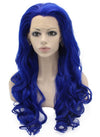 Long Wavy Hand Tied Synthetic Lace Front Blue Cosplay Party Wig