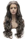 Long Wavy Gray Hand Tied Lace Front Synthetic Wig