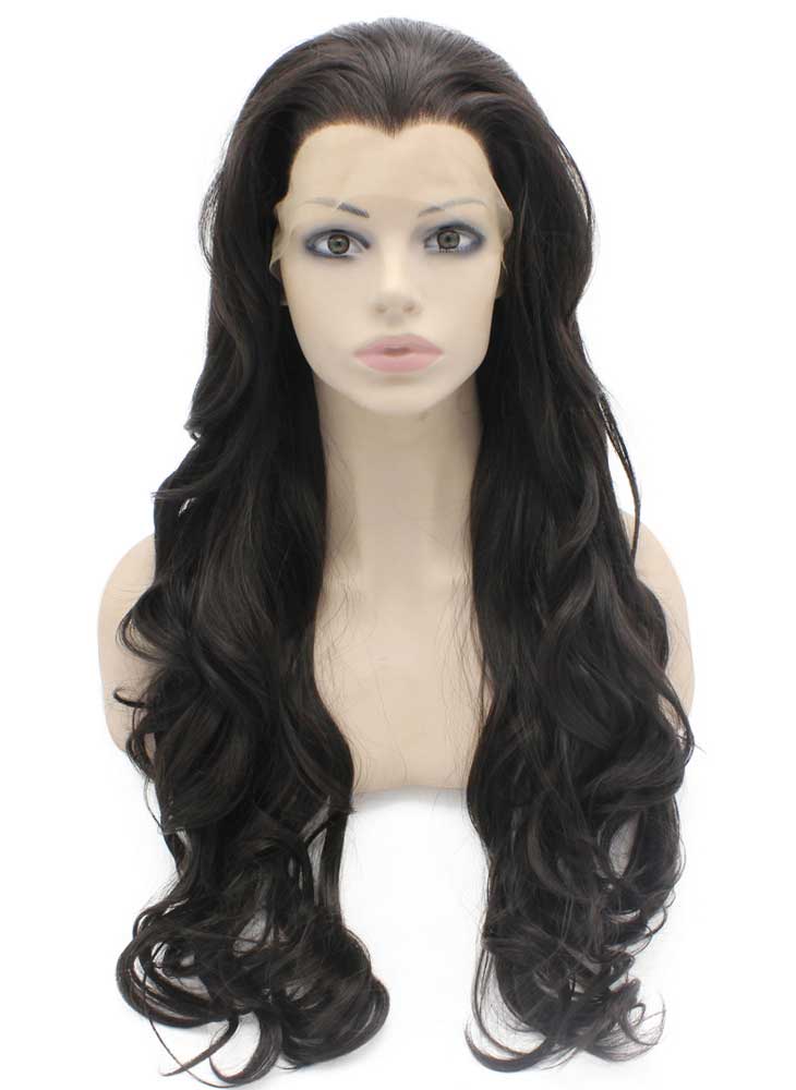 Long Wavy Dark Brown Heat Resistant Synthetic Lace Front Wig Natural