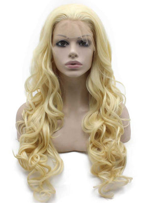 Long Wavy #613 Blonde Hand Tied Lace Front Synthetic Wig