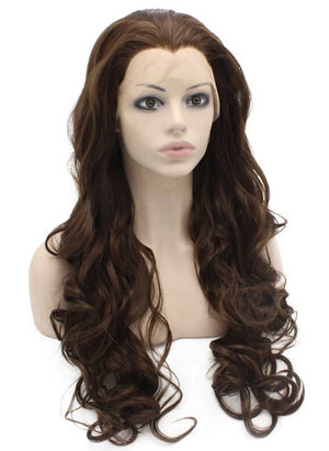 Long Wavy Brown Heat Resistant Lace Front Synthetic Wig Natural