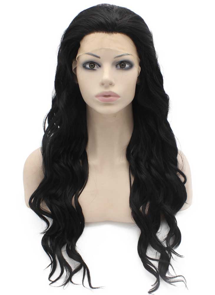 Long Wavy Black Heat Friendly Fiber Hair Lace Front Wig