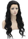 Long Wavy Black Heat Friendly Fiber Hair Lace Front Wig