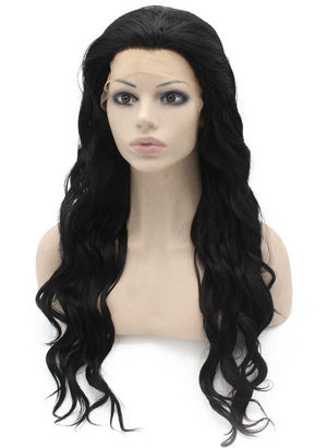 Long Wavy Black Heat Friendly Fiber Hair Lace Front Wig