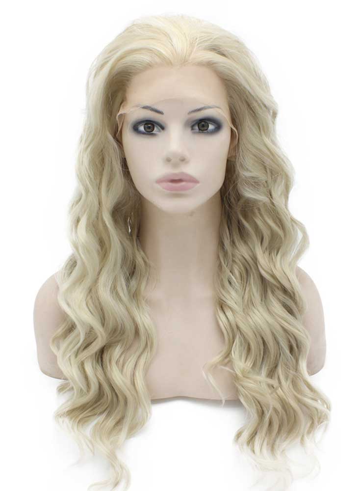 Long Wavy Ash Blonde Heat Resistant Synthetic Hair Lace Wig