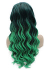 Long Wavy Hand Tied Lace Front Ombre Black Green Two Tone Wig