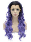 Long Wavy Lace Front Ombre Black Violet Purple Two Tone Wig